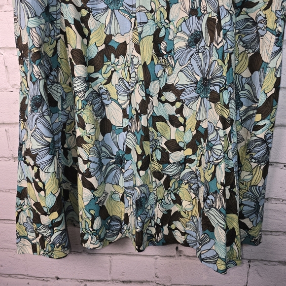 RQT Chic Floral A-Line Skirt - Blue, Green, and Black LINEN BLEND,  WOMENS 14 - Picture 2 of 7
